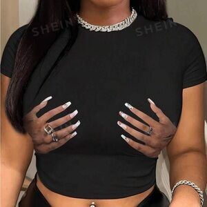 Shein EZWear Short Sleeve Hand Printed Round Neck T-shirt